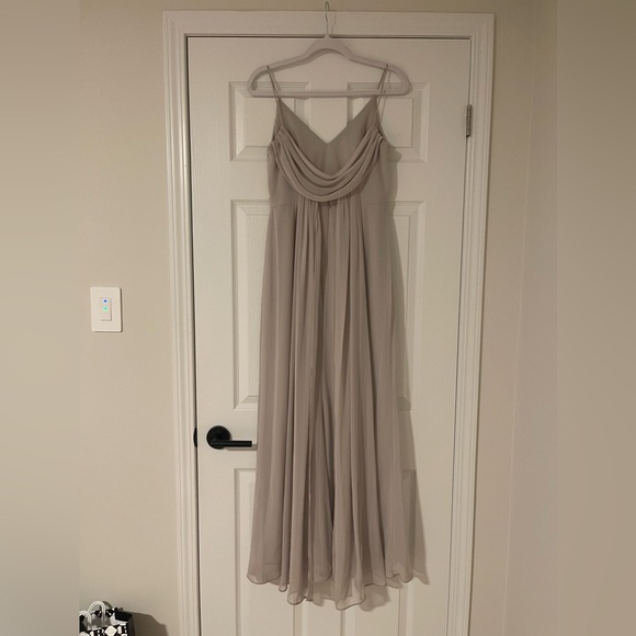 AFTERSIX COWL-BACK CHIFFON TRUMPET GOWN IN OYSTER - Picture 4 of 4